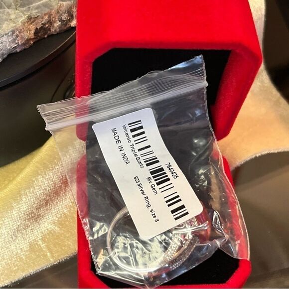 Stunning Volcanic Quartz, Lotus Garnet, White & Chocolate Zircon Platinum Ring 8 - Picture 16 of 16